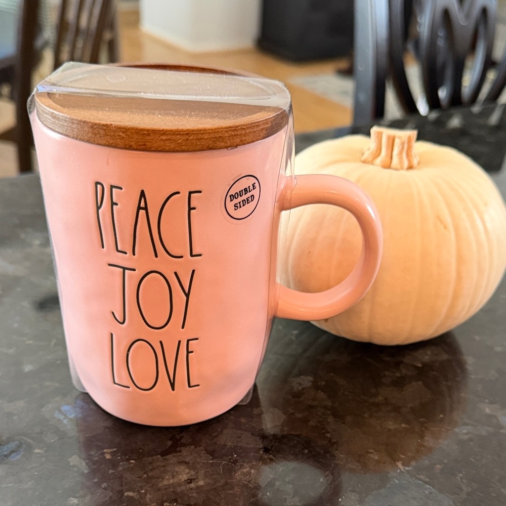 Rae Dunn Pink Mug with Wooden Lid